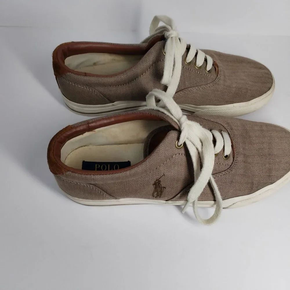 POLO‎ Ralph Lauren Men's 9D Brown Herringbone Vaughn Sneaker Shoes